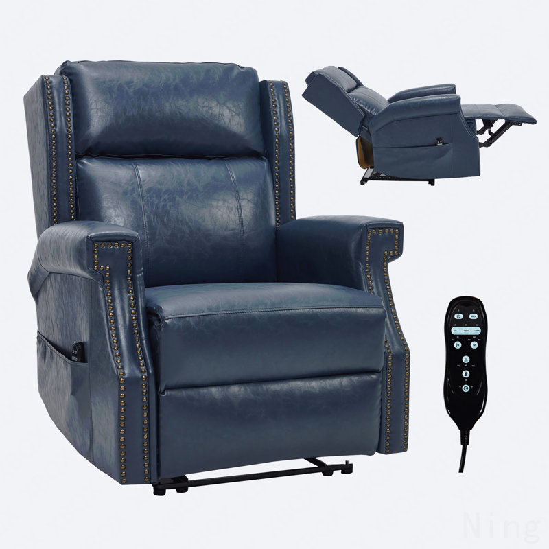 Faux Leather Manual Massage Recliner - 8 Vibrating Nodes, 3 Modes, Heavy-Duty Mechanism, Blue