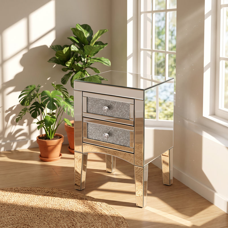 Mirrored Glass Top End Table