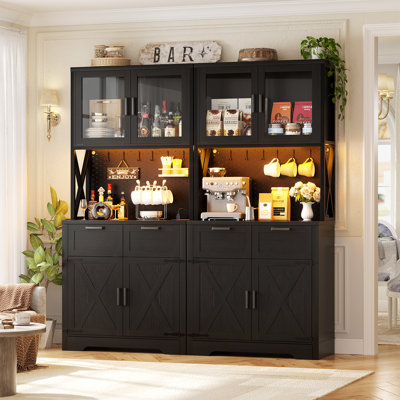 71" Pantry Cabinet With Outlet, Tall Kitchen Pantry Storage Cabinet With Microwave Stand Set Of Two by Ivy Bronx