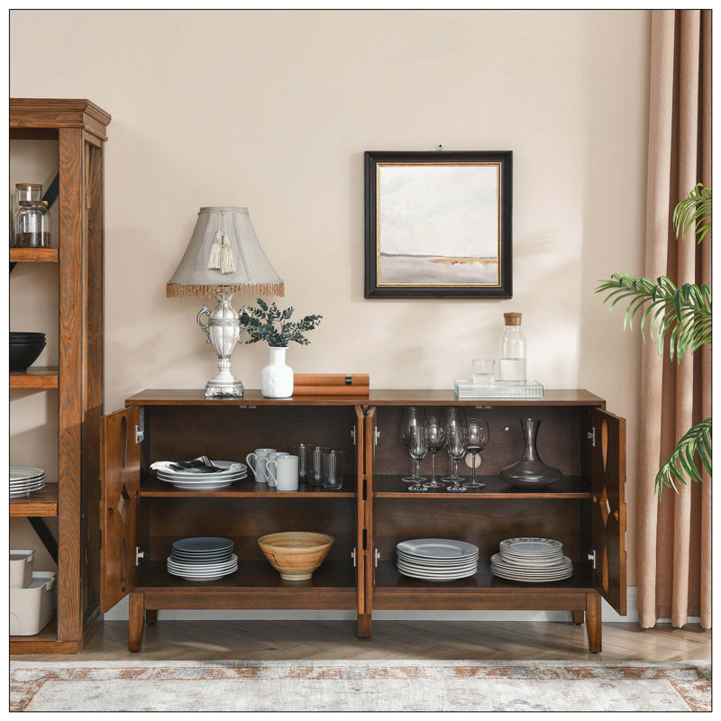 Vintage 4-Door Sideboard Buffet Cabinet, Wooden Storage Credenza with Adjustable Shelves for Living Room, Dining Room & Entryway