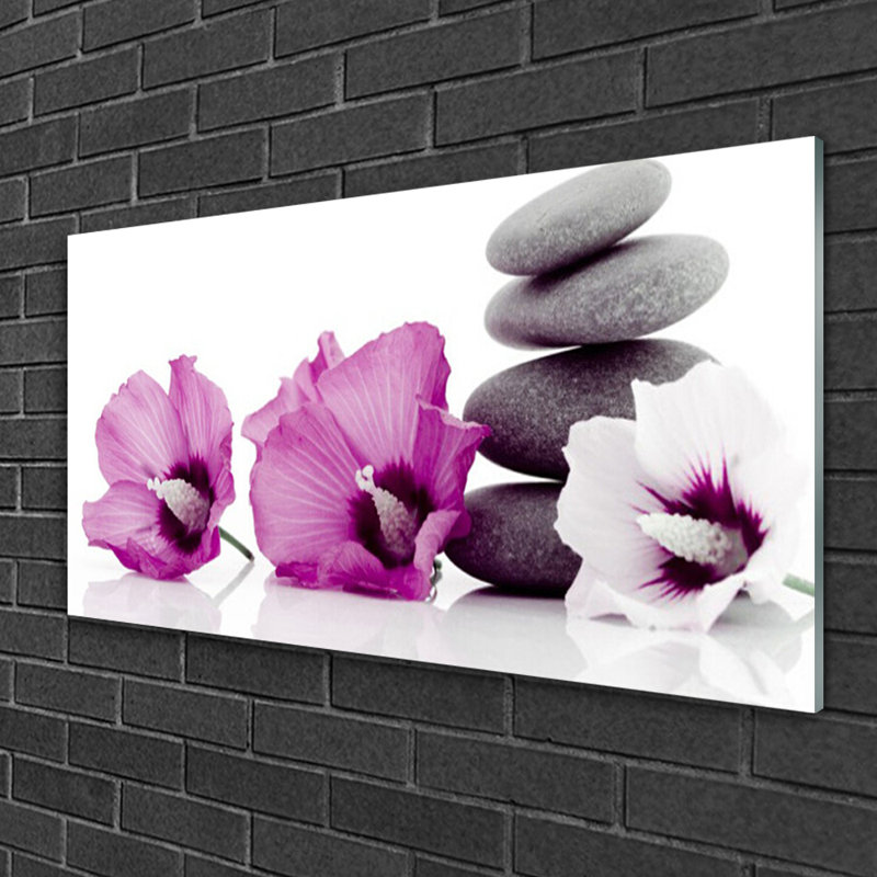 Floral Flower Stones - No Frame Print on Glass