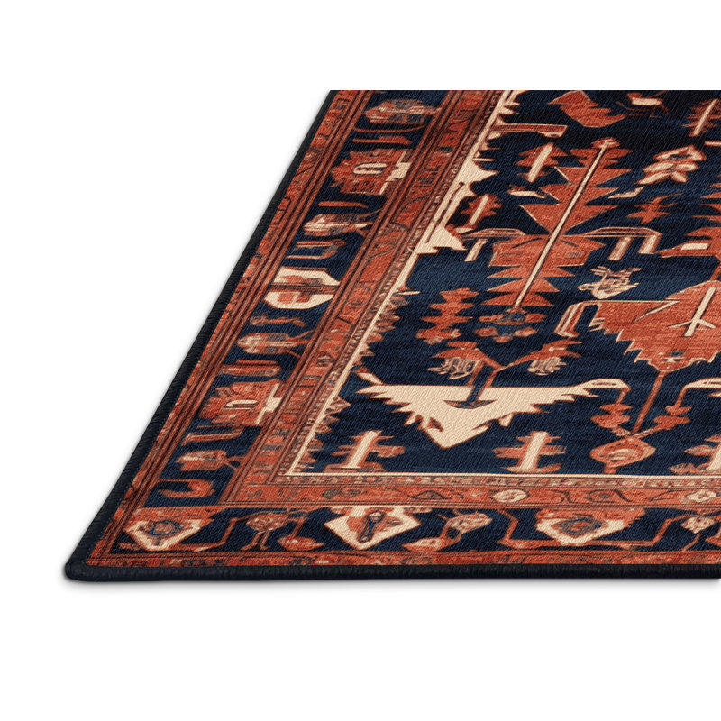 Tapis persan noir lavable à la machine, Rond 3 pi