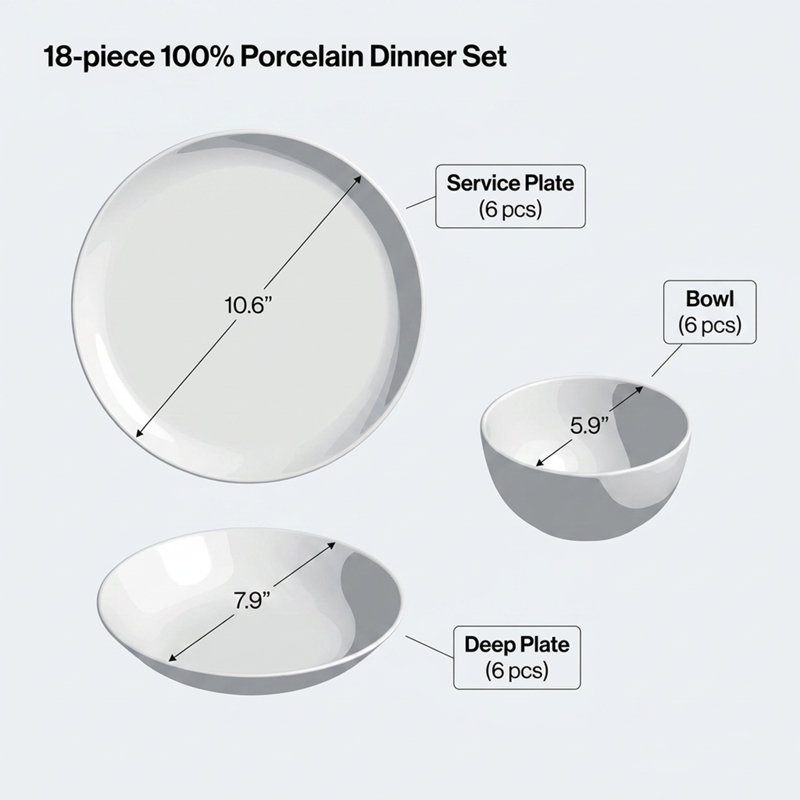 Radiant Fluted White Porcelain Dinnerware Set (18-Piece Service for 6)