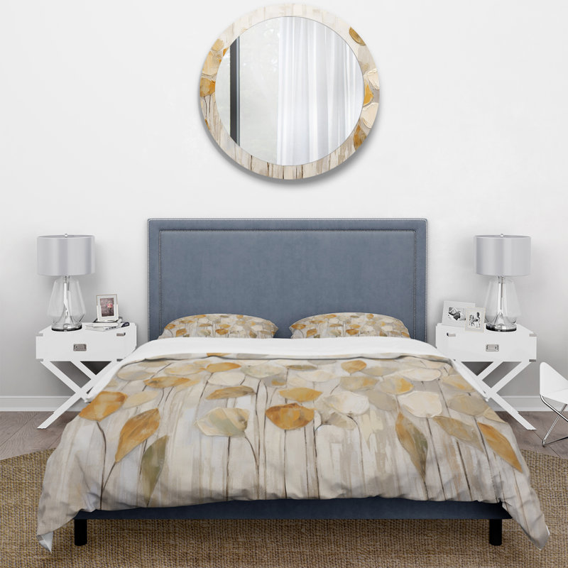 Beige Botanical Impressions II - Abstract Botanicals Duvet Cover Set - Microfiber Polyester, King Duvet Cover + 2 King Shams