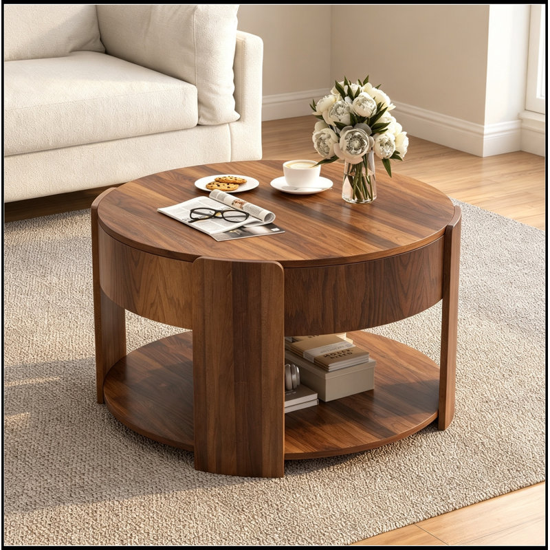 Plateau rond rond avec rangement caché, Brown