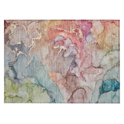 2' X 3' Blue Abstract Washable Non Skid Indoor Outdoor Area Rug