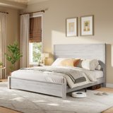 Solid Wood Platform Bed, Rustic Bed Frame With 51.2" Tall Slatted Headboard, Wooden Slats & Metal Support, No Box Spring Needed/noise Free