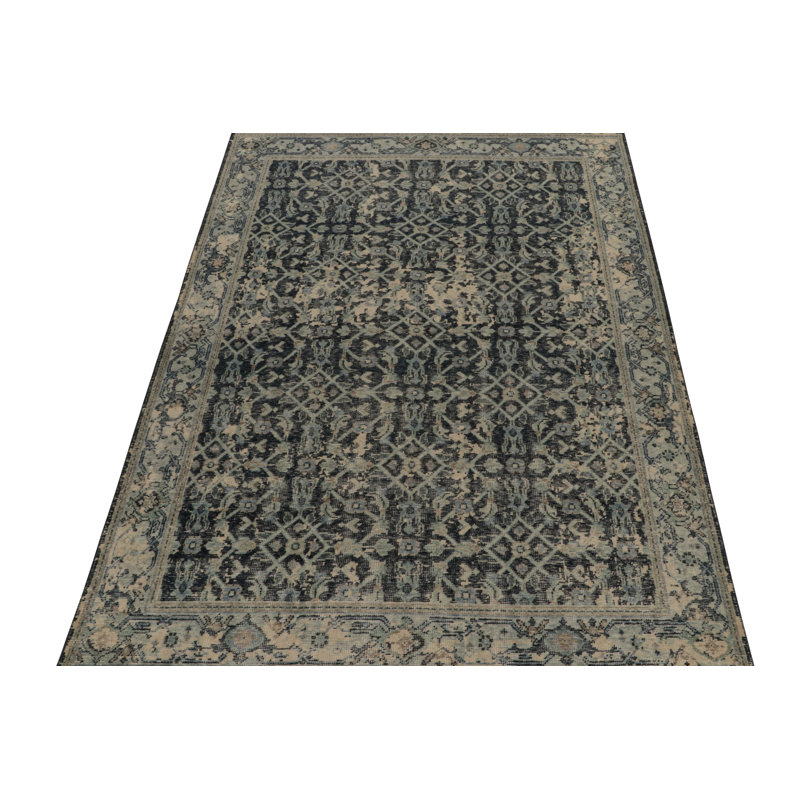 Distressed Homage Hand Knotted Wool Geometric Area Rug, Rectangle 5' x 7'