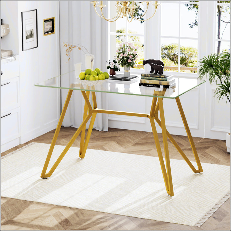 Rectangular Glass Dining Table, 30.3"H x 47.3"L x 29.5"W