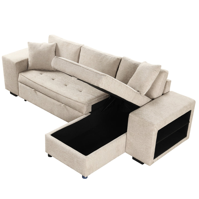 Canapé modulaire réversible en L 104,5 po avec méridienne de rangement, 2 tabourets et canapé-lit crème pour salon