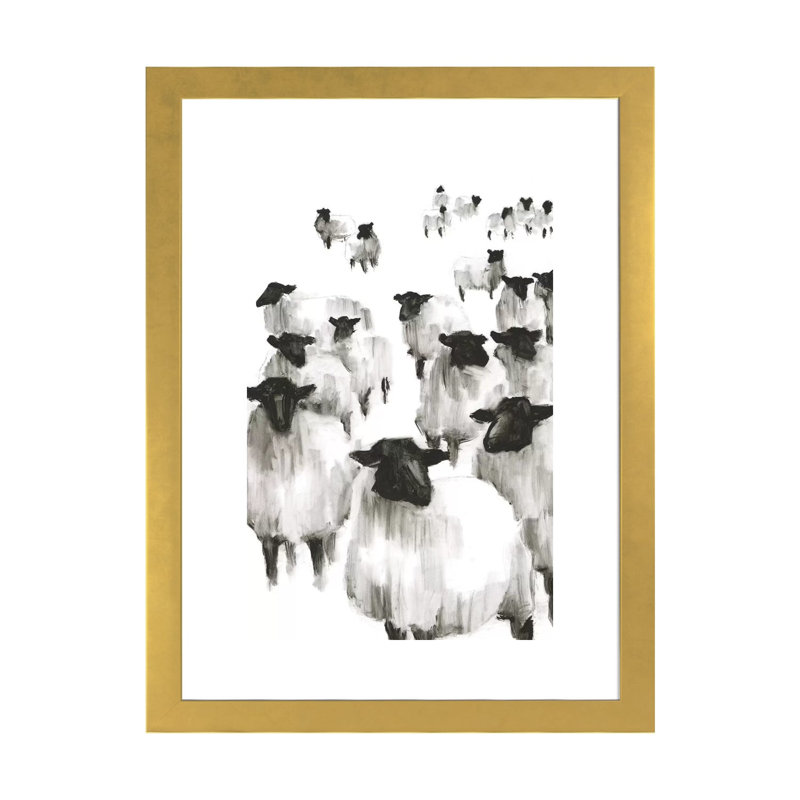 «Counting Sheep I» par Ethan Harper - reproduction d'art, H 32 po x l 24 po x P 1 po, Blanc, Papier encadré doré