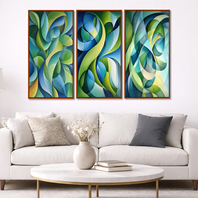 Collage de 3 feuilles encadrées en forme de cubisme vert et bleu biologique