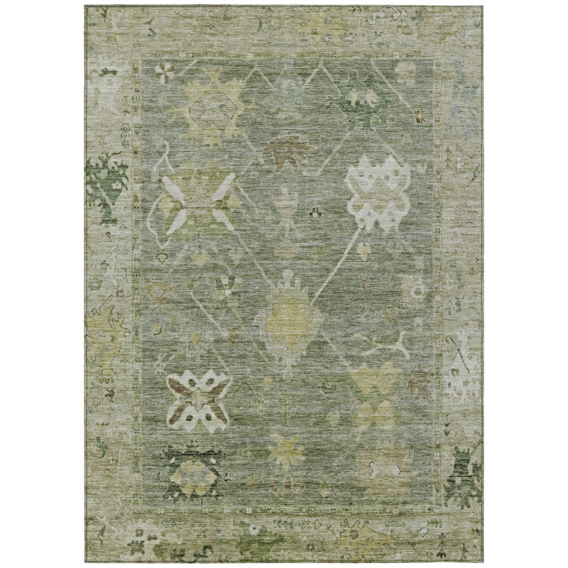 Machine Washable Indoor/Outdoor Xhevrie Sage Rug, Rectangle 8' x 10'