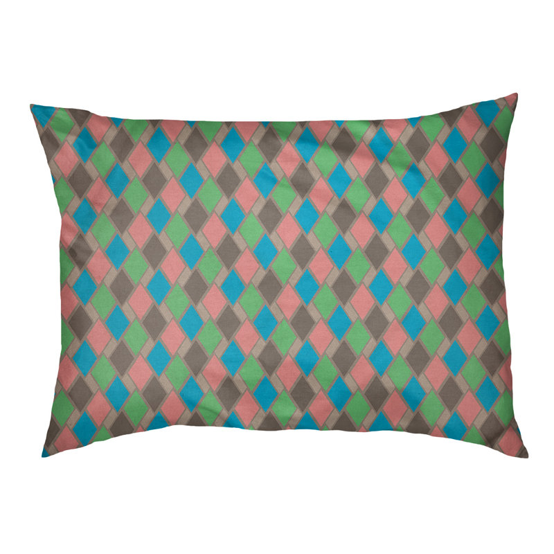 Coussin de diamants rétro Byrge, Grand (l 42,5 po x P 32,5 po x H 14 po), Vert mer moyen / bleu clair