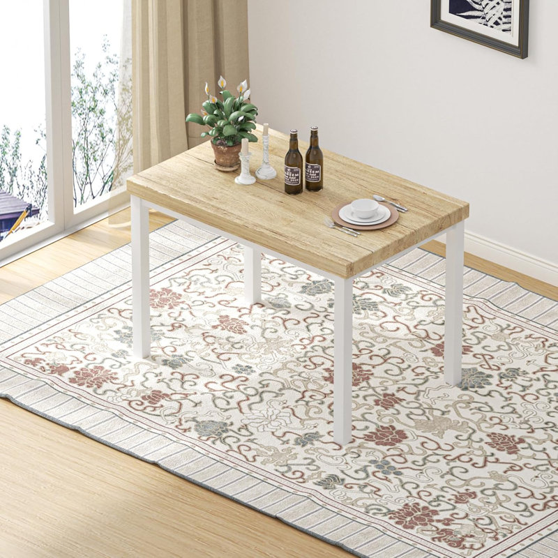 Table de cuisine rectangulaire avec plateau en bois d'ingénierie et pieds en métal pour 4 personnes