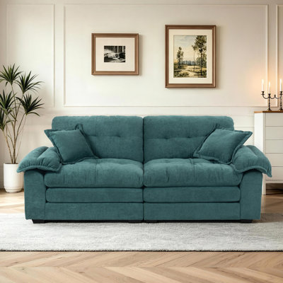 Geneveve 84" Chenille Upholstered Pillow-Top Arm Loveseat Sofa with Memory Foam Cushions and Pocketed Coil Springs