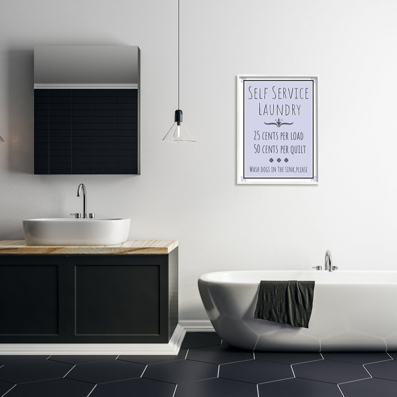 Laverie en libre-service - Publicité, H 30 po x l 24 po, Giclée encadrée blanc bord de mer