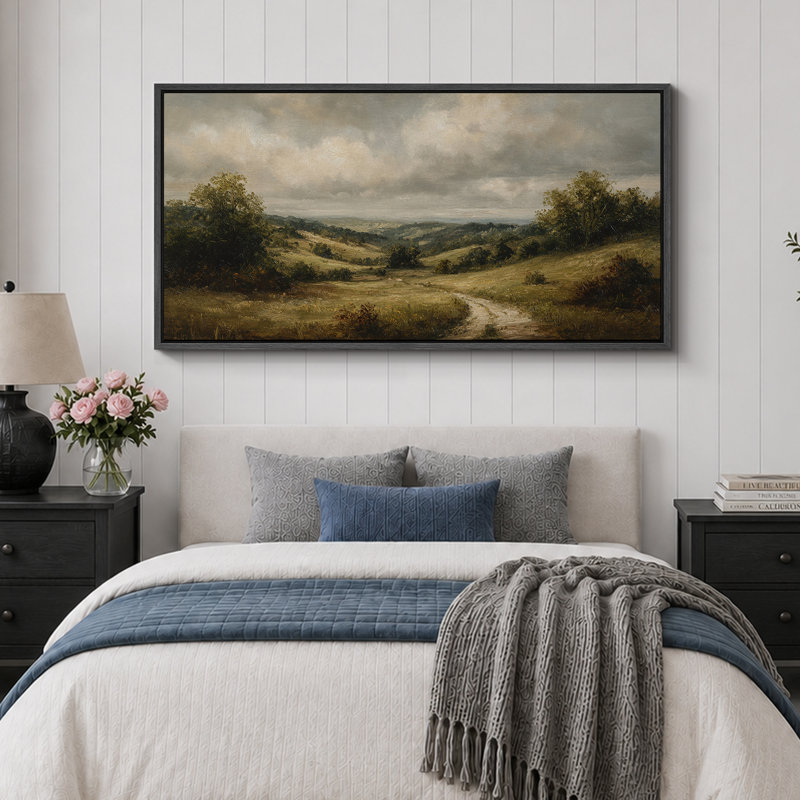 «Rolling Countryside Landscape», impression sur toile encadrée pour décor rustique traditionnel, Noir, H 30 po x l 60 po