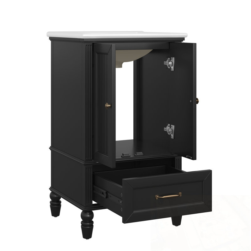 Meuble-lavabo avec lavabo, deux portes et un tiroir, Noir