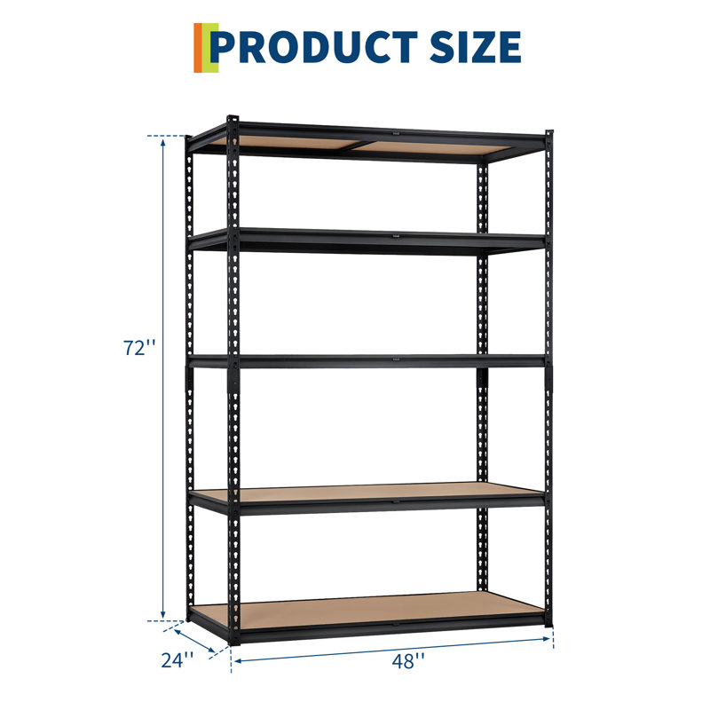 Étagères de rangement pour garage à 5 niveaux, étagères de rangement robustes avec capacité de 2 500 lb, étagère réglable en métal de 48 po x l 24 po x H 72 po pour la cuisine