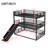 Full Over Full Over Full Bunk Bed With Slide, Metal Triple Bunk Bed With Safety Guardrails, Heavy-Duty Bunk Bed With Noise-Reduced Design, Black-829789561