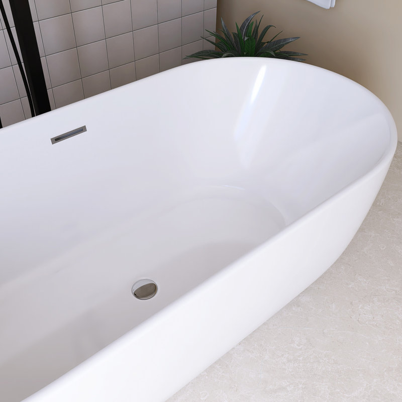 Baignoire de trempage autoportante 67 po en acrylique blanc brillant 67 po