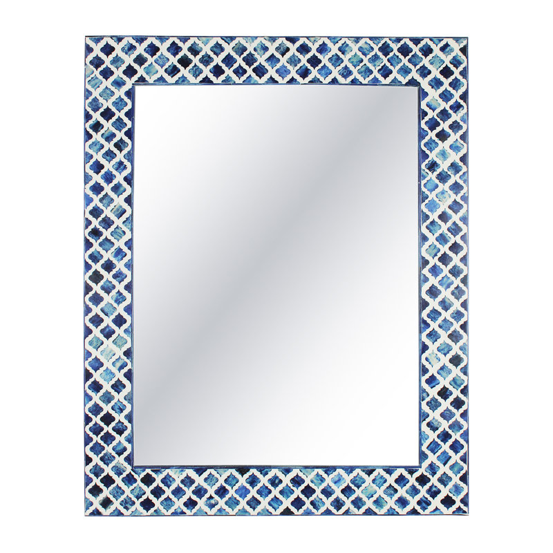 Blue Diamond Pattern Bone Inlay Mirror, Rectangle