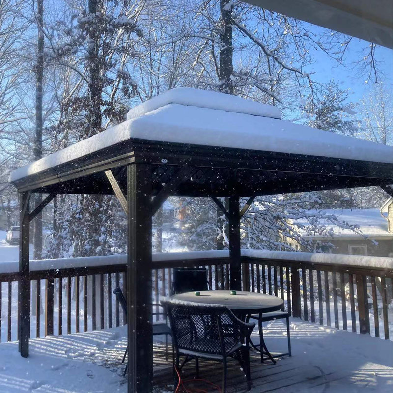 Alexander 10' x 12' Brown Aluminum Hardtop Gazebo with Curtains and Netting