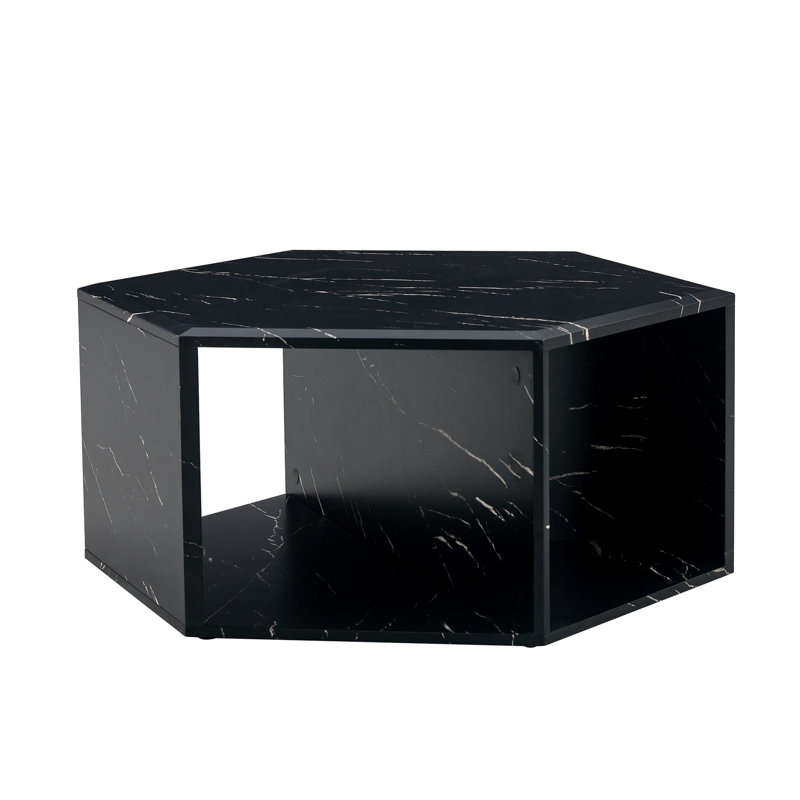 Hexagonal MDF Coffee Table, Characteristic Pattern Stickers, 14" H x 31.5" L x 27" W, Black