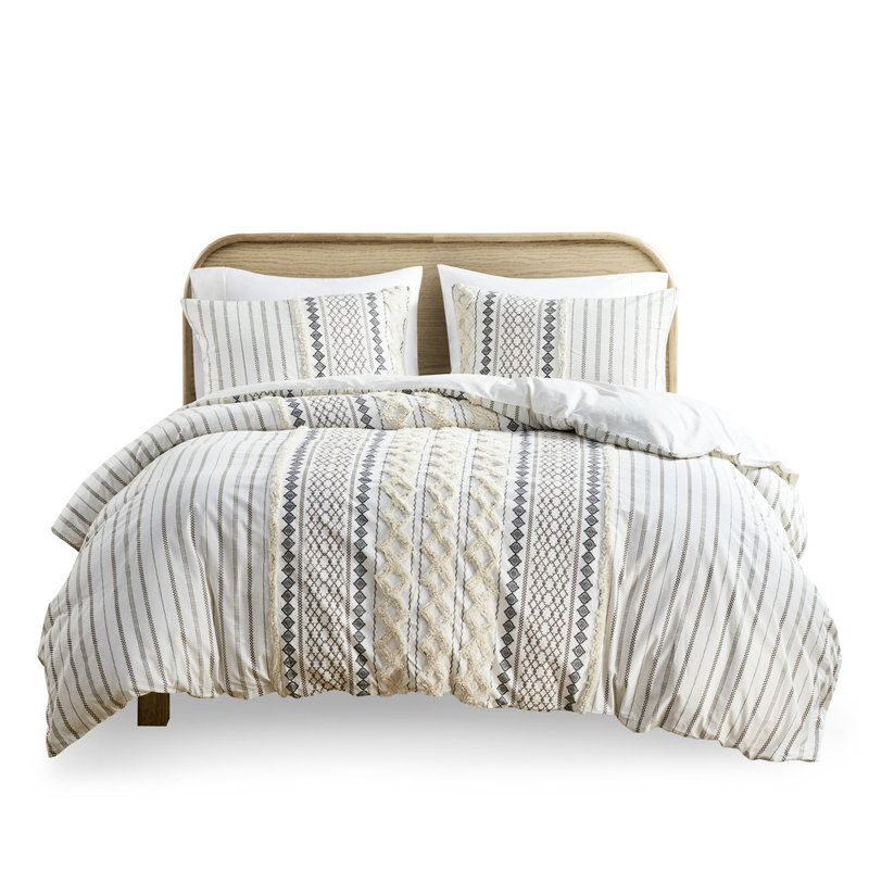 Housse de couette en chenille de coton très grand - motifs géométriques multicolores, taies décoratives superposées, imprimé doux et élégant, chambre à coucher