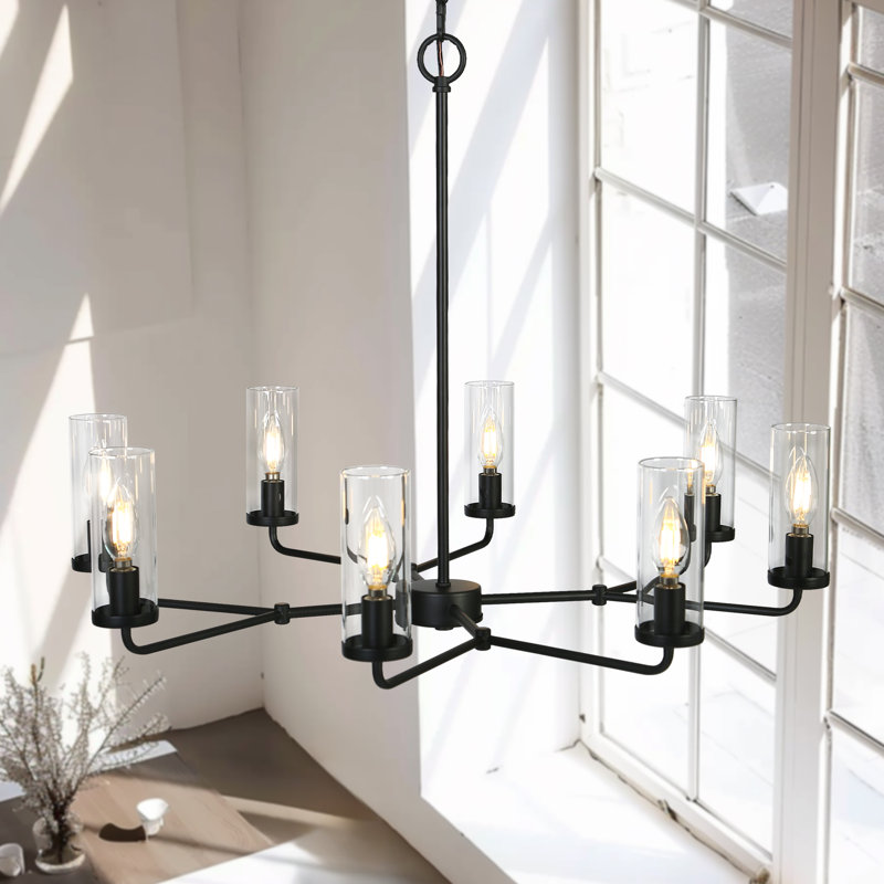 Grand lustre classique noir à intensité variable à 8 lumières l 31 po Arnita