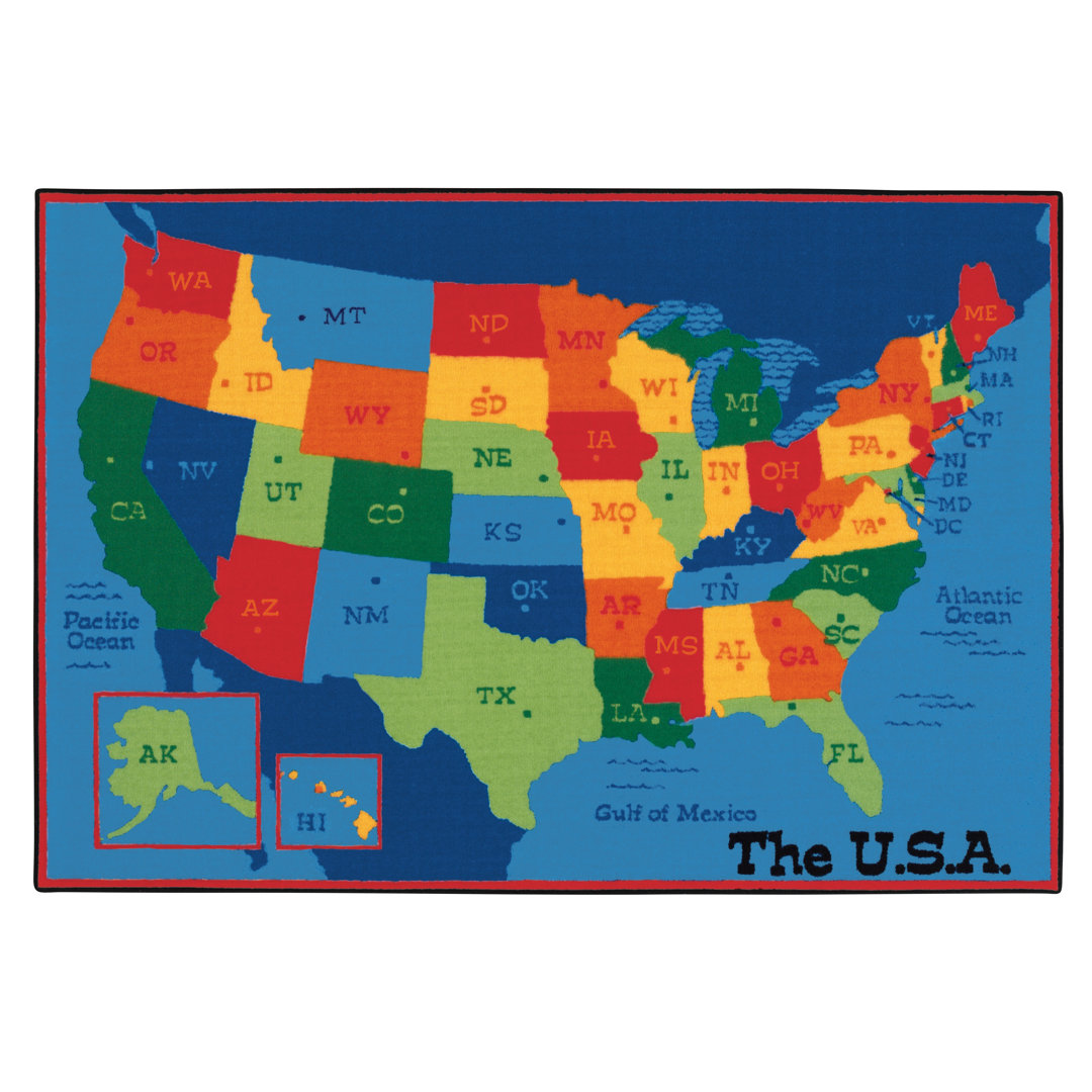 USA Map KID $Value Plus Tufted Blue/Red/Green Area Classroom Rug Carpets for Kids Rug 