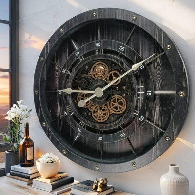THE GEARS CLOCK Wall Clock with Real Moving Gears FR-LI_ 32 in Round