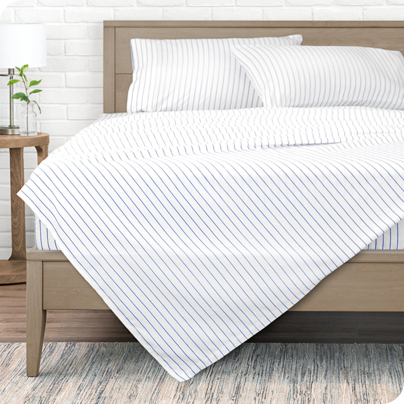 Microfiber Sheet Set, Queen Sheet Set + 1 Fitted Sheet + 2 Pillowcases, White/Marine