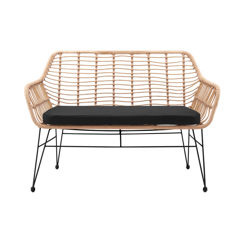 Bradner Rattan Bench, Black, Black