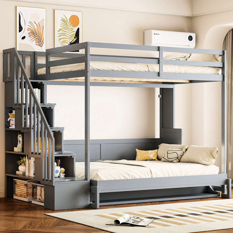 Lit double au-dessus du lit, gris - hydraulique et élégant avec bureau, utilisation efficace de l'espace, Gris
