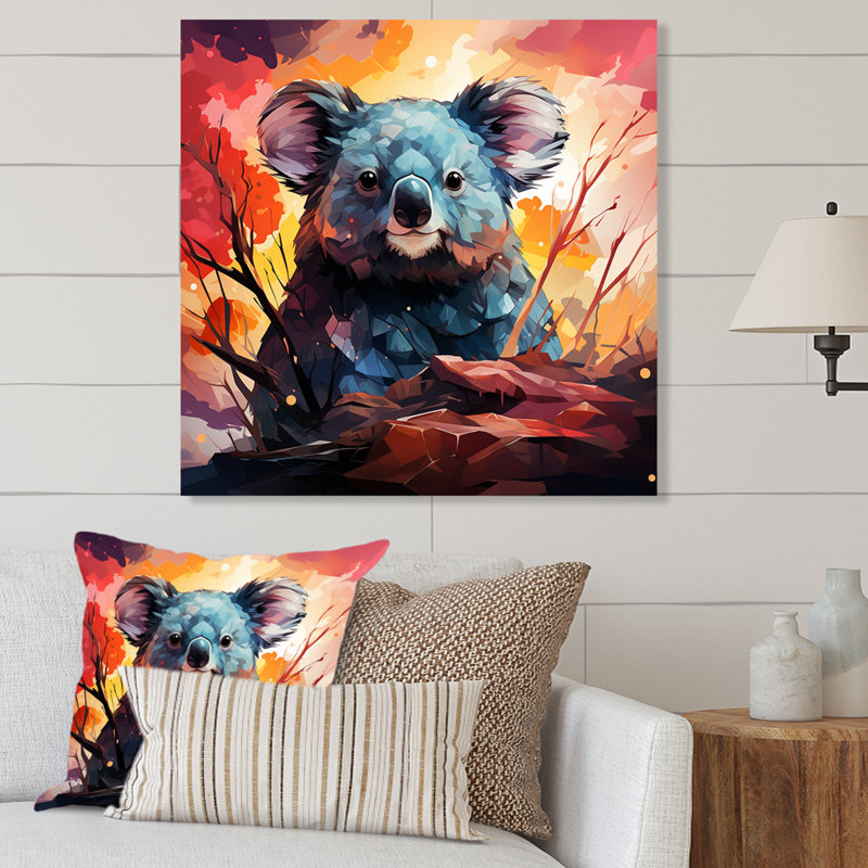 Koala Fiery Sunset I - Koala Animal, art mural en métal, H 36 po x l 36 po