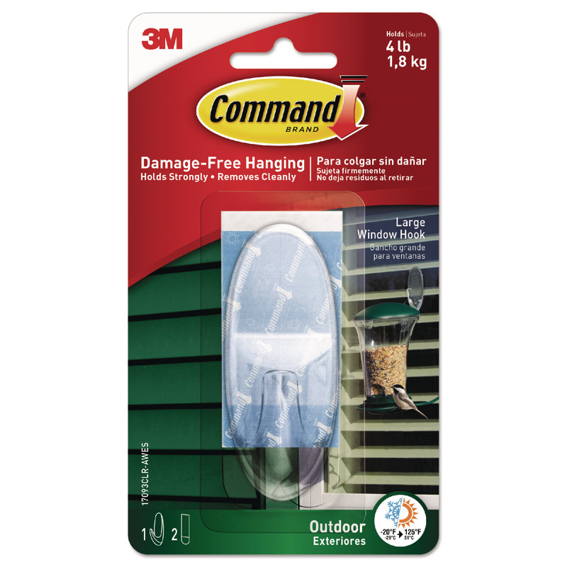 Large Clear Outdoor Window Hook with Adhesive Strips