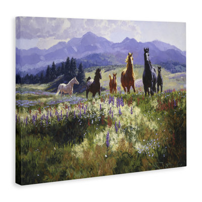 Horses Trotting Through Floral Valley Canvas Wall Art, design by Claire Goldrick