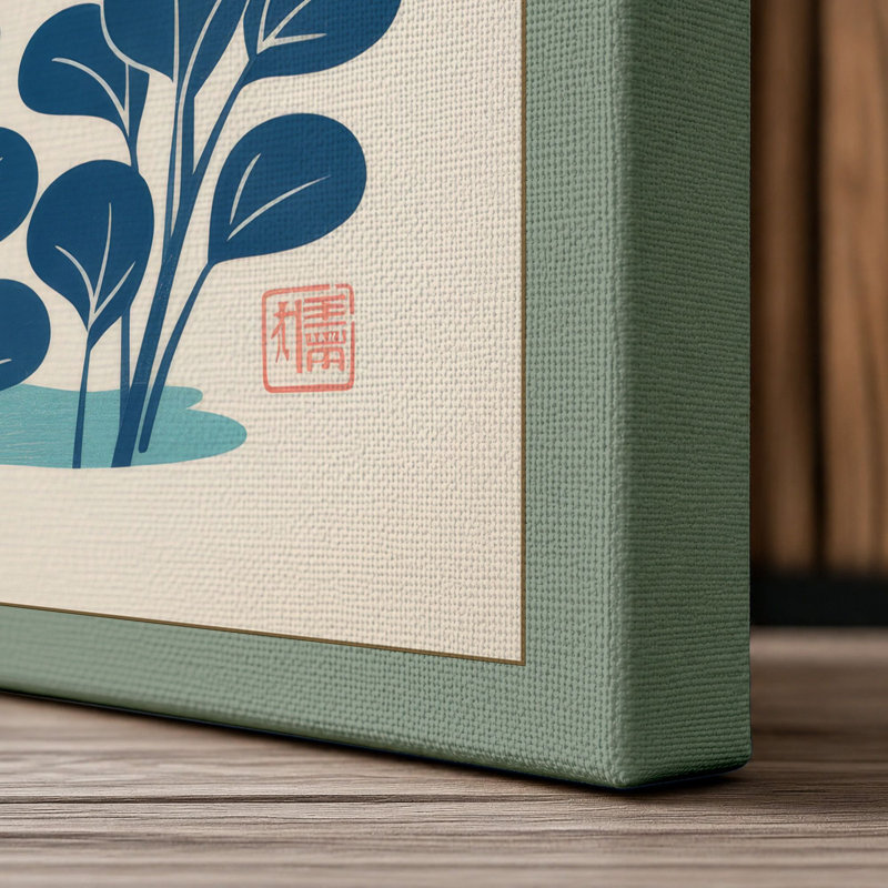 Koi and Flowering Stream Japandi 1 Piece Wrapped Canvas Wall Art, 18x12 - 45.7 x 30.5 cm, Sage Border