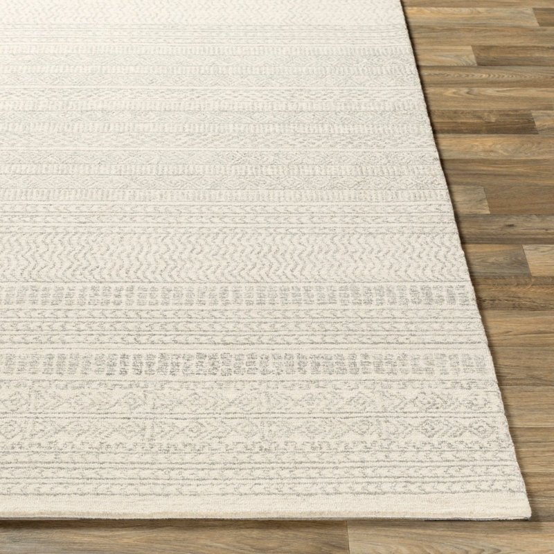 Grey Modern Wool Rug, Geometric Stain Resistant Easy to Clean Rug For Living Room, Dining Room, Bedroom