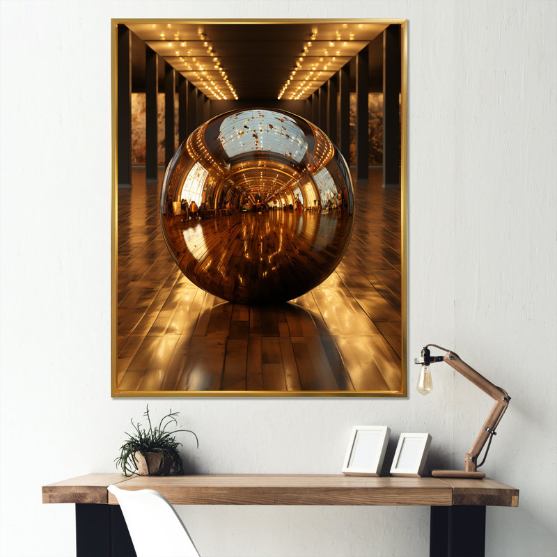 Bronze Bowling Reflections - Bowling, reproduction d'art sur toile, Cadre flottant doré, H 20 po x l 12 po x P 1 po