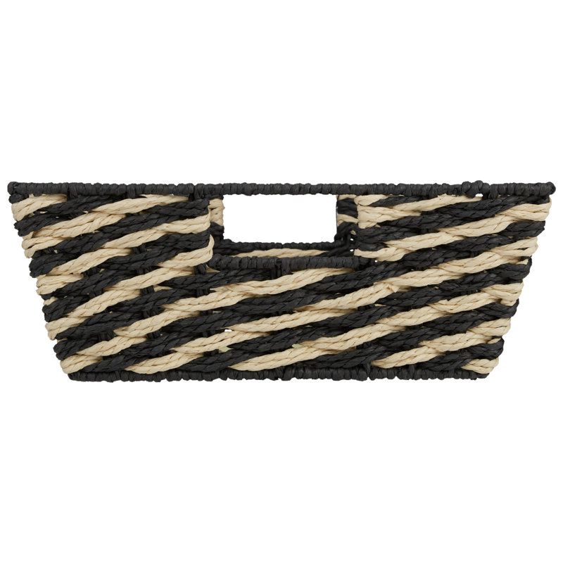  Striped Woven Basket In Black, 5.12" H x 12.9" W x 14.9" D, Black