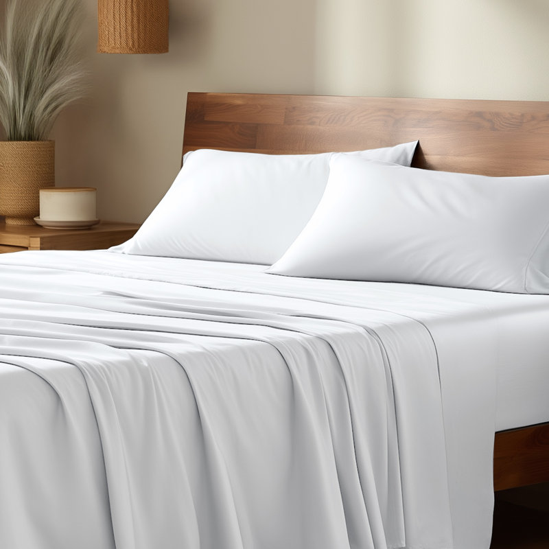 Sheet Set - Rayon from Bamboo, White, Split Head Flex King Sheet Set with 2 Pillowcases