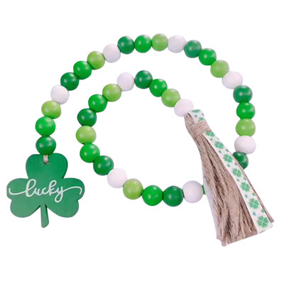 Guirlande de perles de bois de la Saint-Patrick avec perles vertes et pampille verte, décorations de la Saint-Patrick pour plateau à plusieurs niveaux, foyer, salon
