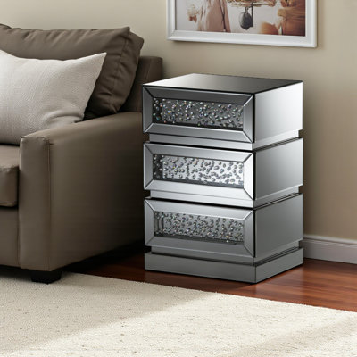 Verve Mirrored 3-Drawer End Table in Hollywood Regency Style