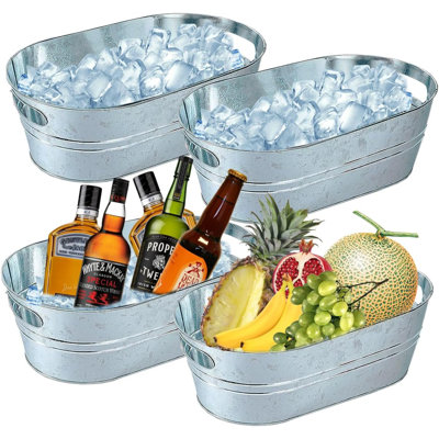4-Pack 3.1 Gallon Galvanized Metal Beverage Tub – Leak-Proof Drink Cooler Bucket for Farmhouse Decor, Parties, BBQ & Home Entertaining