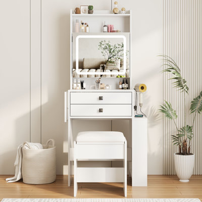 Small Makeup Vanity Desk With 3 Adjustable Lighted Mirror