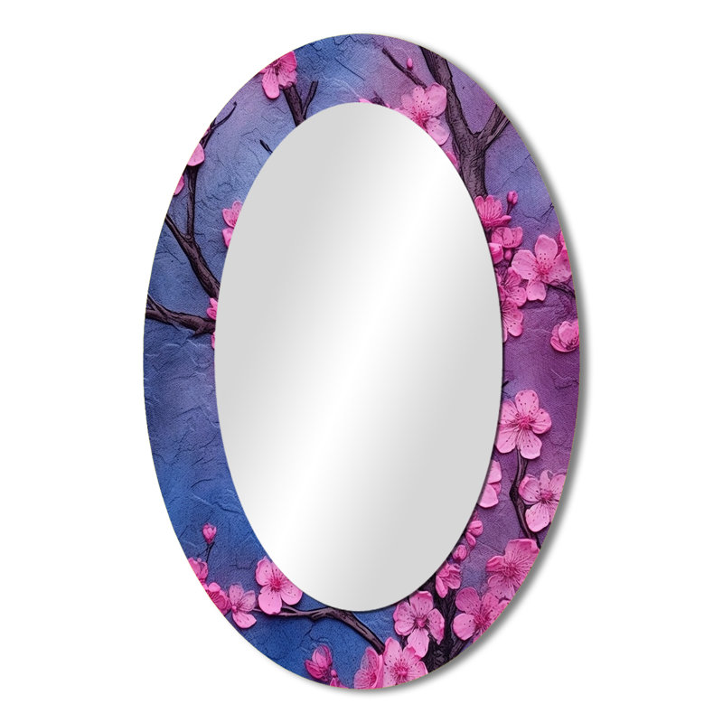 Rose et bleu cerisier en fleurs symphonie I - miroir mural ovale rose, 36 po x 24 po