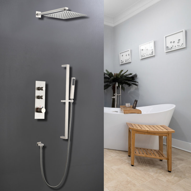 Shower System with Rough-in Valve, Silver Nickel